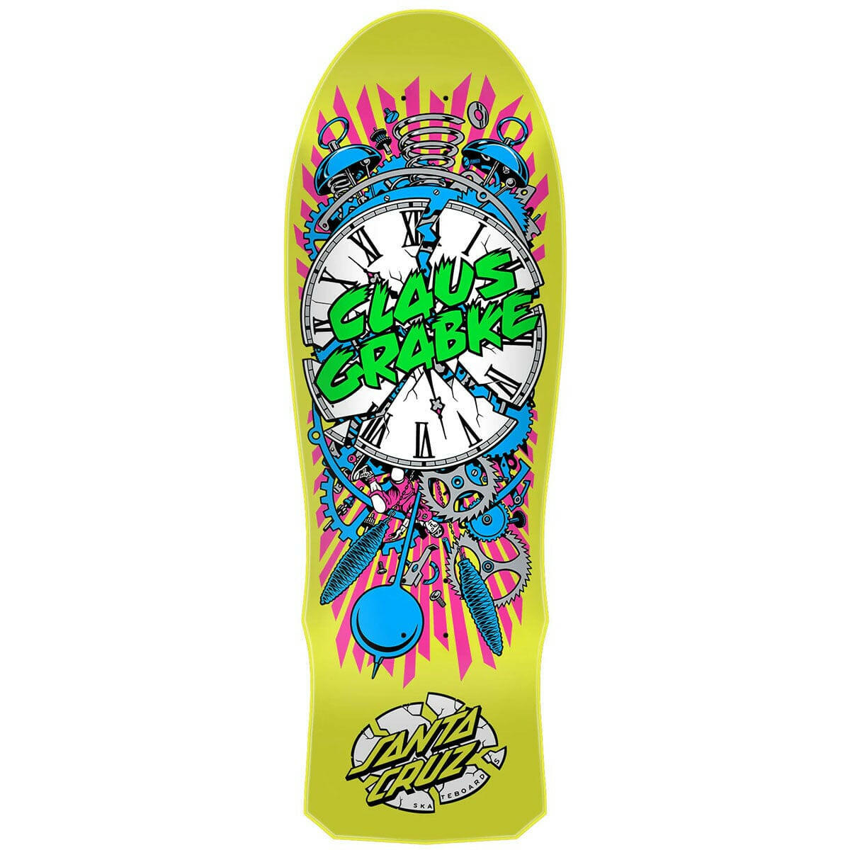 Santa Cruz - Claus Grabke Exploding Clock Yellow 10.04 Reissue Skateboard Deck.