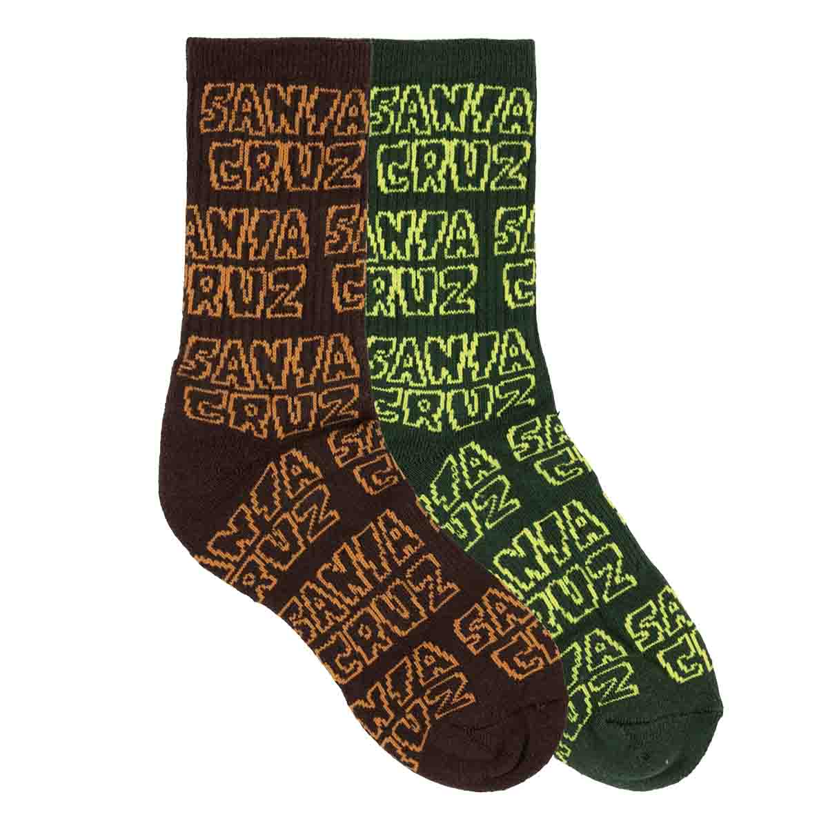 Santa Cruz Multi Cruz Stack Repeat 2 Pack Youth Socks Brown/Dark Green