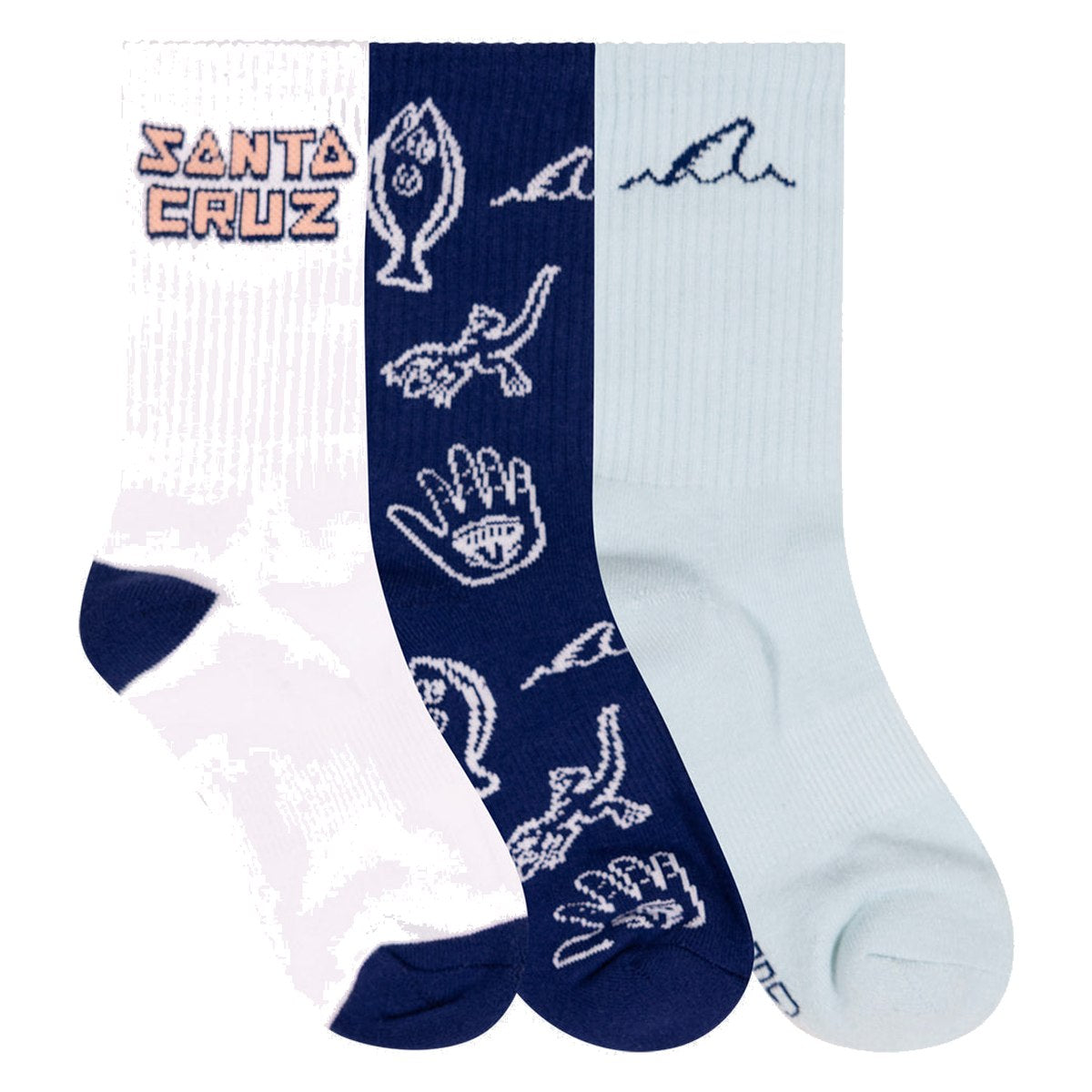 Santa Cruz - Tripper Deconstruct Youth Crew Socks 3 Pack White/Dark Blue/Light Blue - pack view