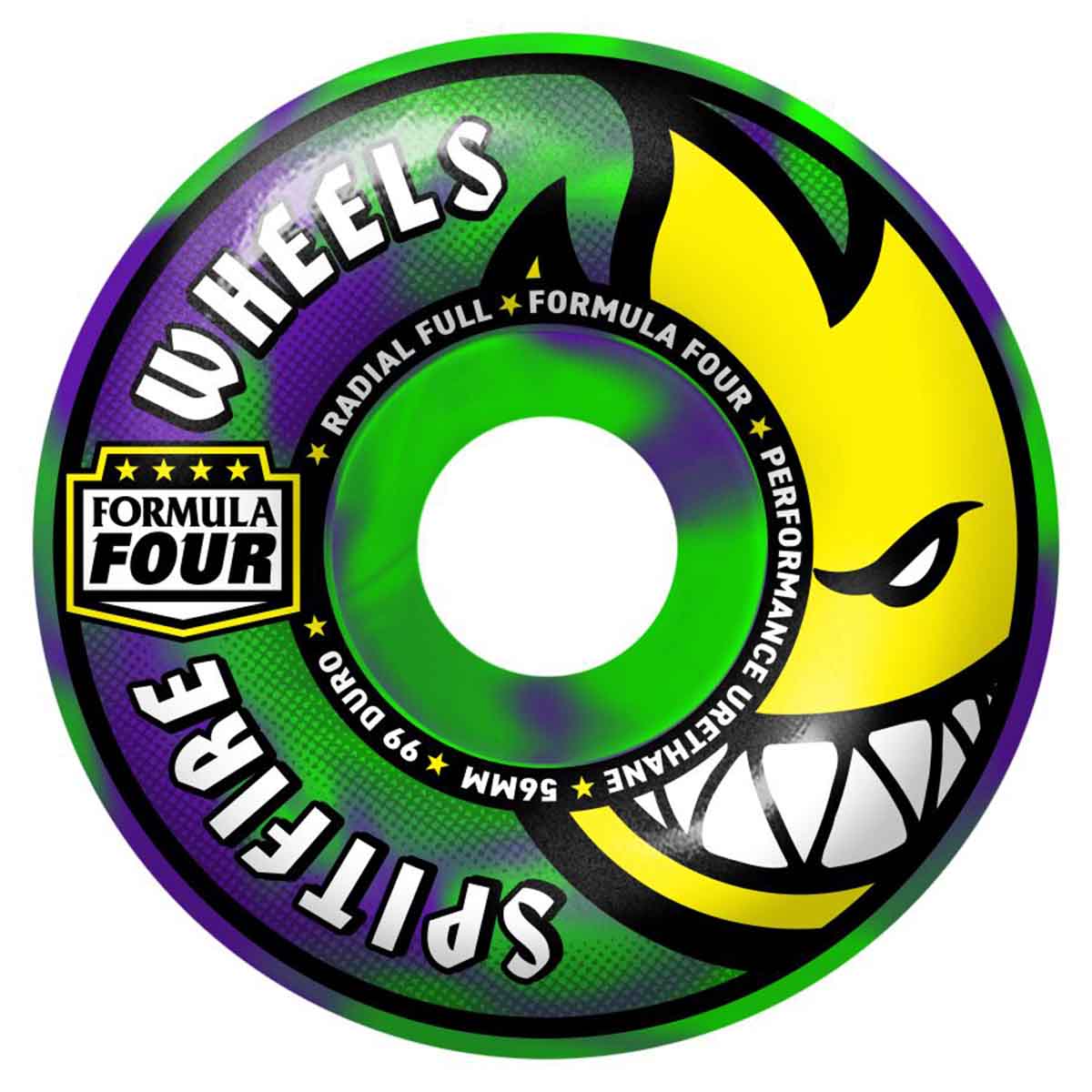 Spitfire F4 Green/Purple Swirl Radial Full 56MM 99A Skateboard Wheels