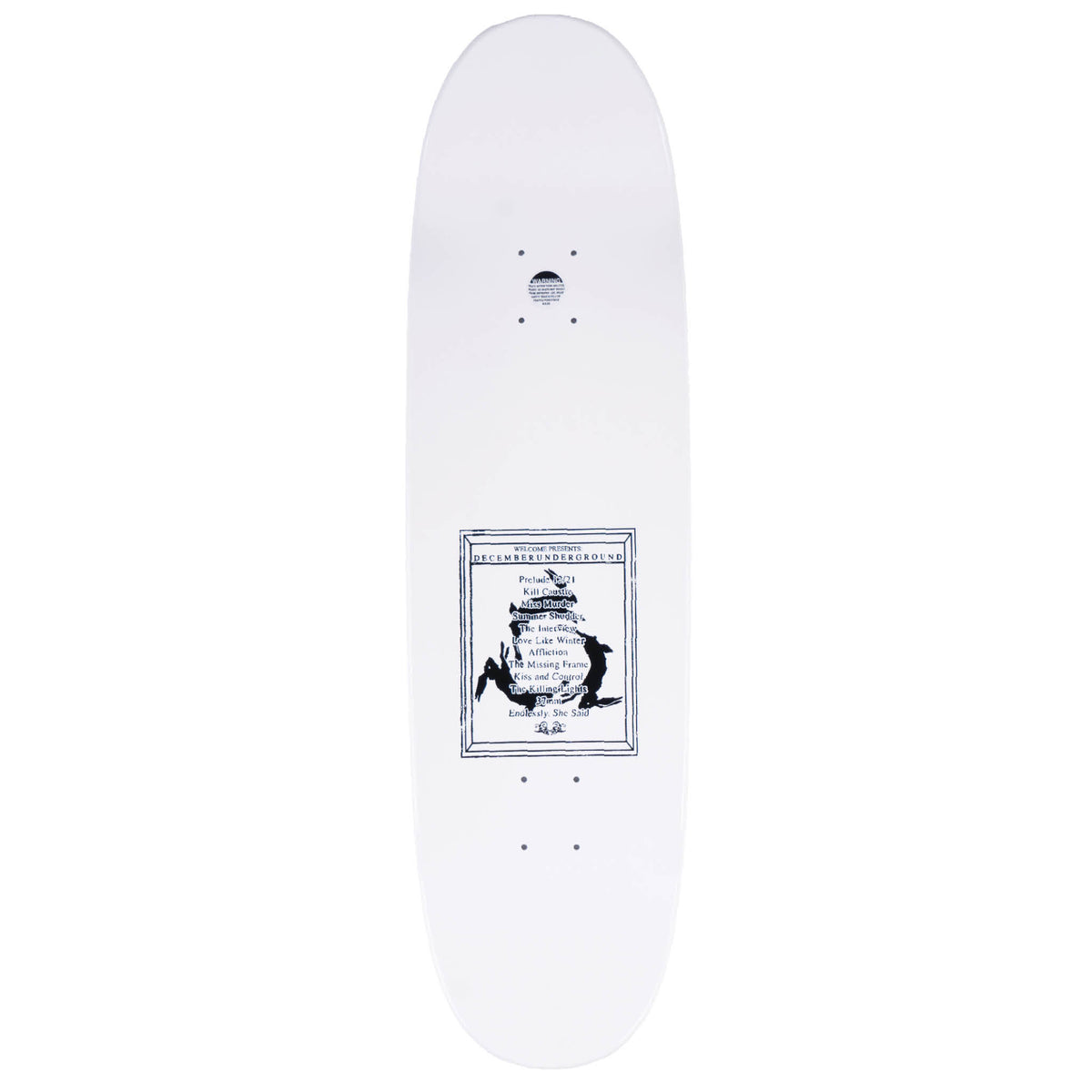 Welcome x AFI Decemberunderground White Glitter 8.8 skateboard deck top with album tracklist
