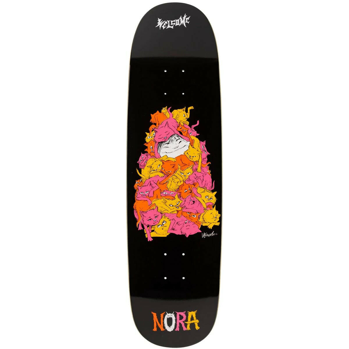 Welcome - Nora Vasconcellos Purr Pile on Sphynx Black 8.8 Skateboard Deck.