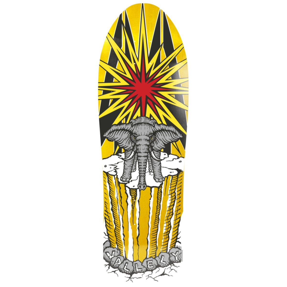 World Industries Mike Vallely Elephant On The Edge 9.75 Reissue Skateboard Deck Yellow - front/graphic view