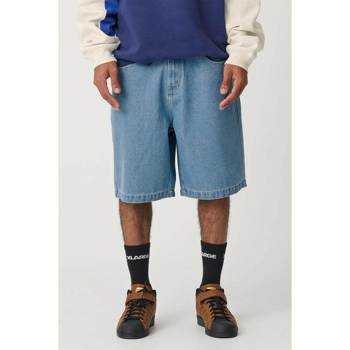XLarge - Folded Crown Bull Denim Shorts Mid Blue.