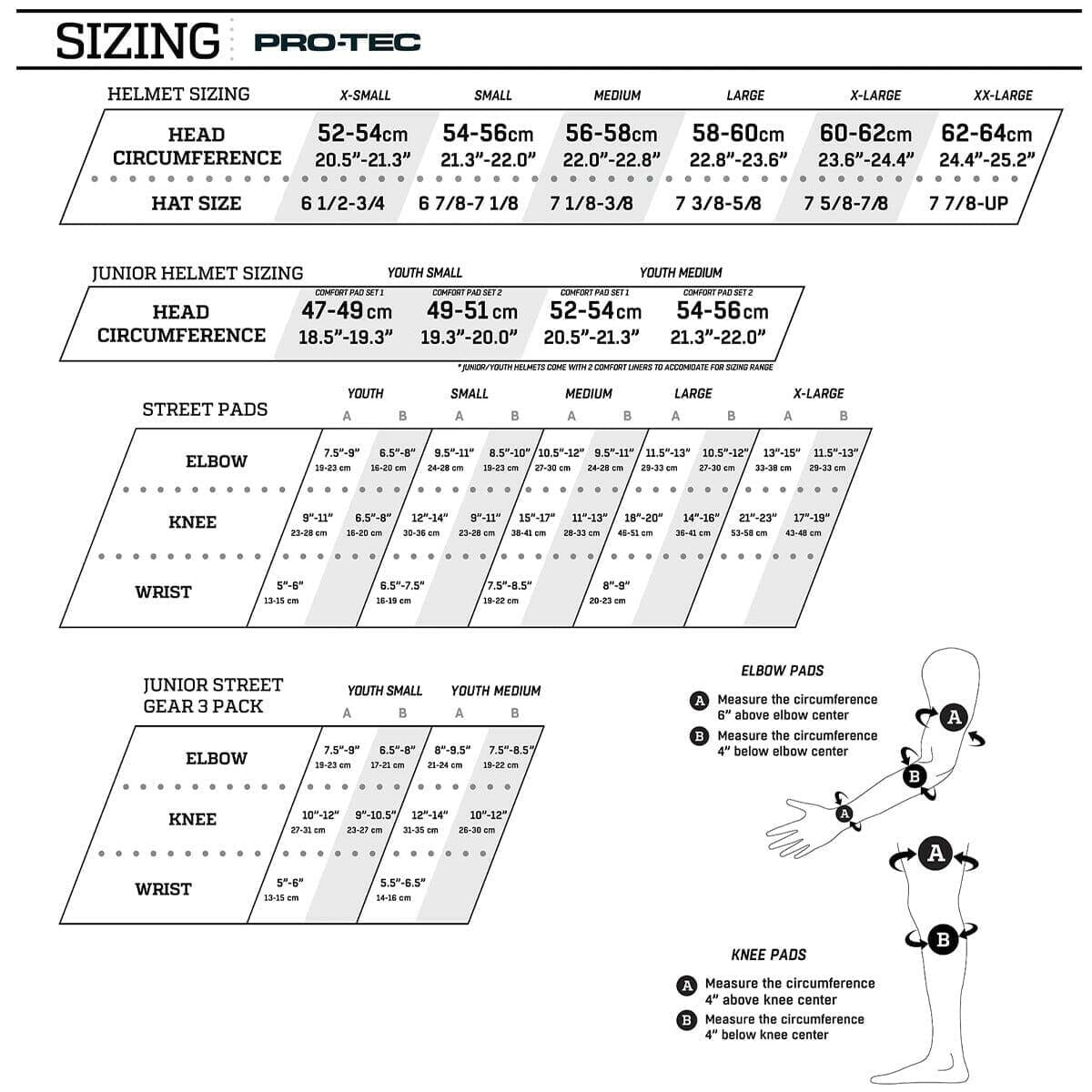 Pro Tec Size Chart