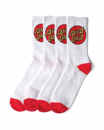 Santa Cruz - Classic Dot 4 Pack Youth Socks White.